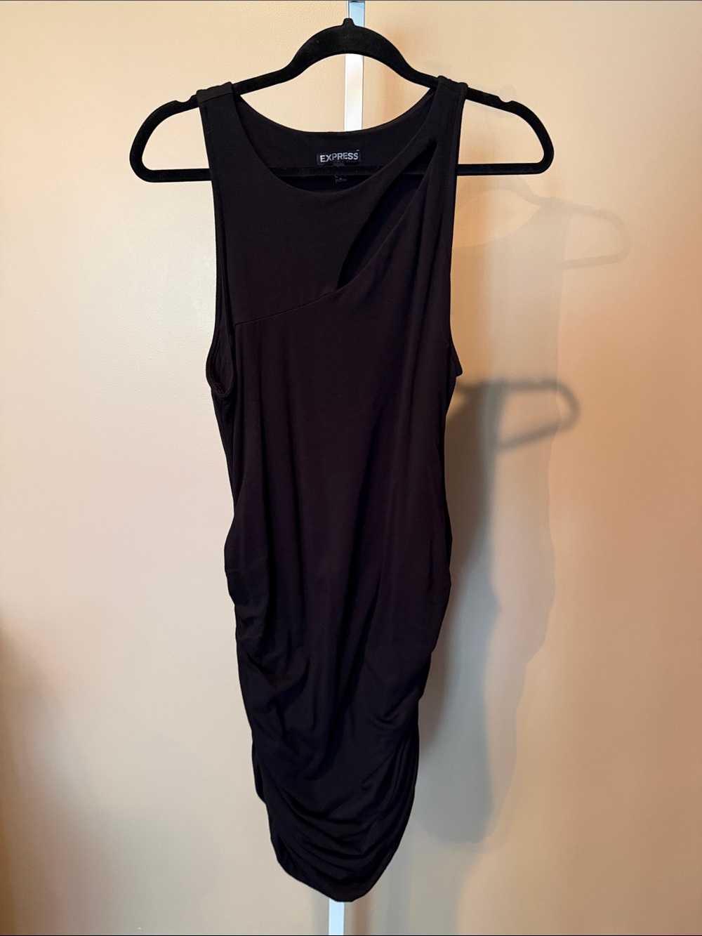 Express Black Sleeveless Mini Dress with Asymmetric cutout at Neckline